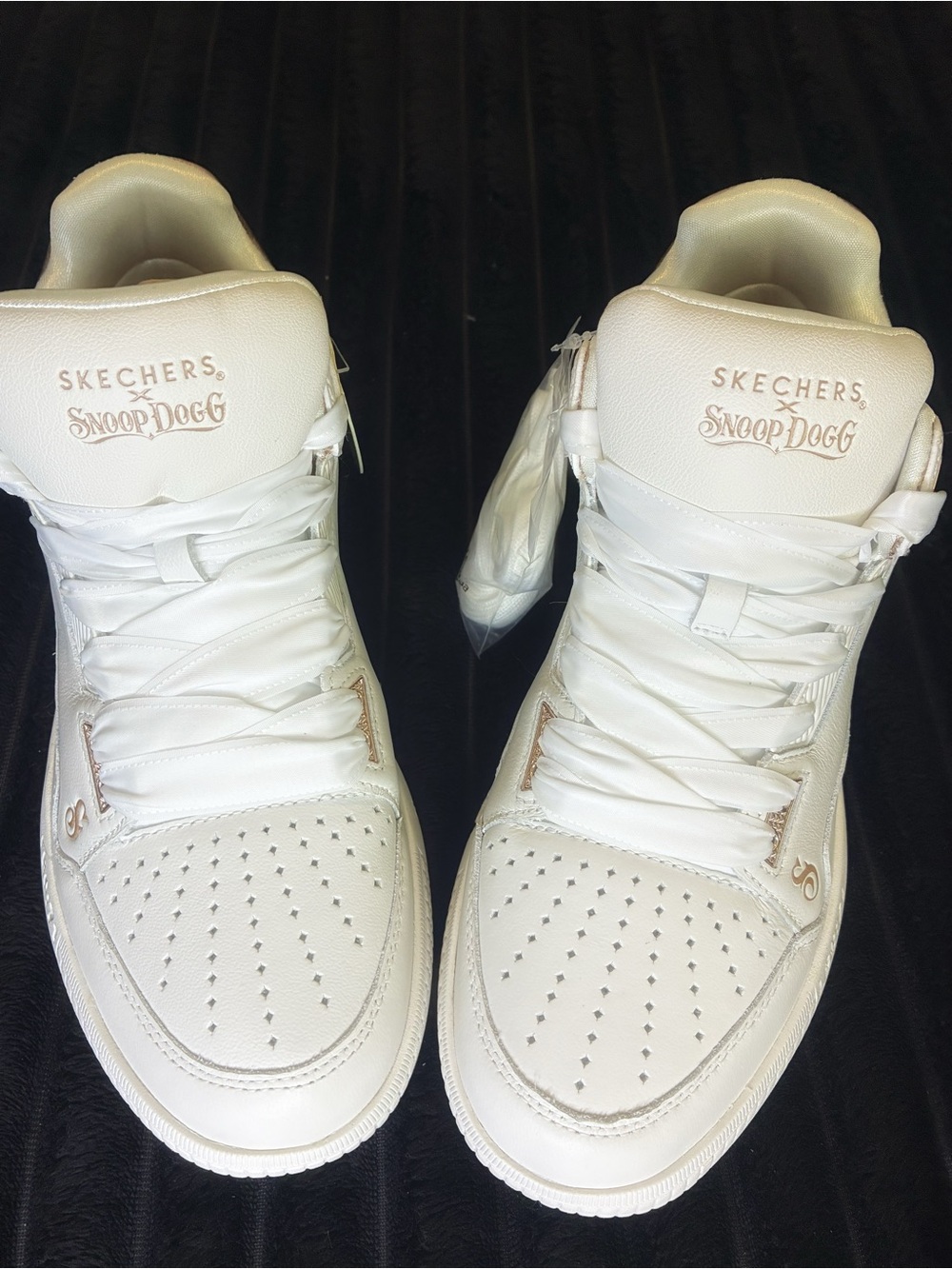 Skechers x Snoop Dogg Women's White High-Top Sneakers with Subtle Gold Accents